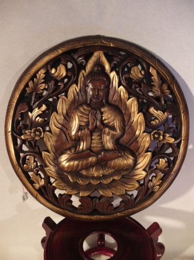 Holzrelief Buddha im Kreis, 61 cm