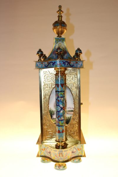Cloisonné Uhr, 53 x 28 x 16cm