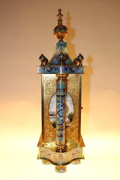 Cloisonné Uhr, 53 x 28 x 16cm