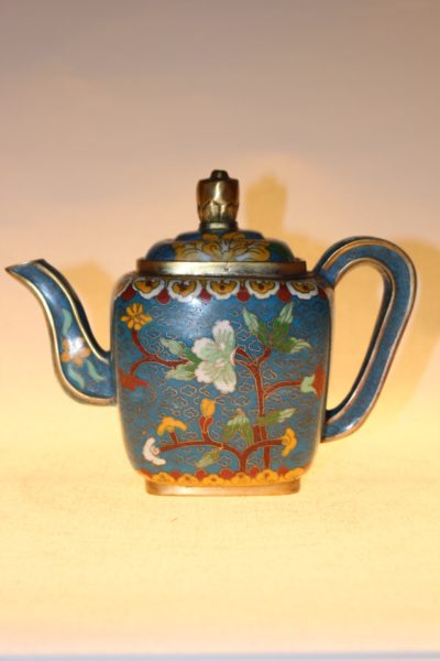 Chinesische Teekanne aus Cloisonné, ca. 75 Jahre alt, 14,5 x 19 x 10,5 cm